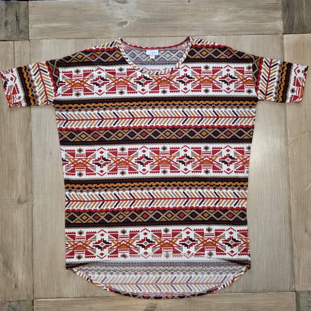 LuLaRoe Tribal Aztec Print High Low Tunic Top Short Sleeve